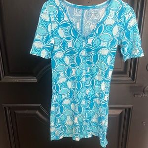 Lilly Pulitzer Fish Cotton Short Sleeve Dress Blue/White Small